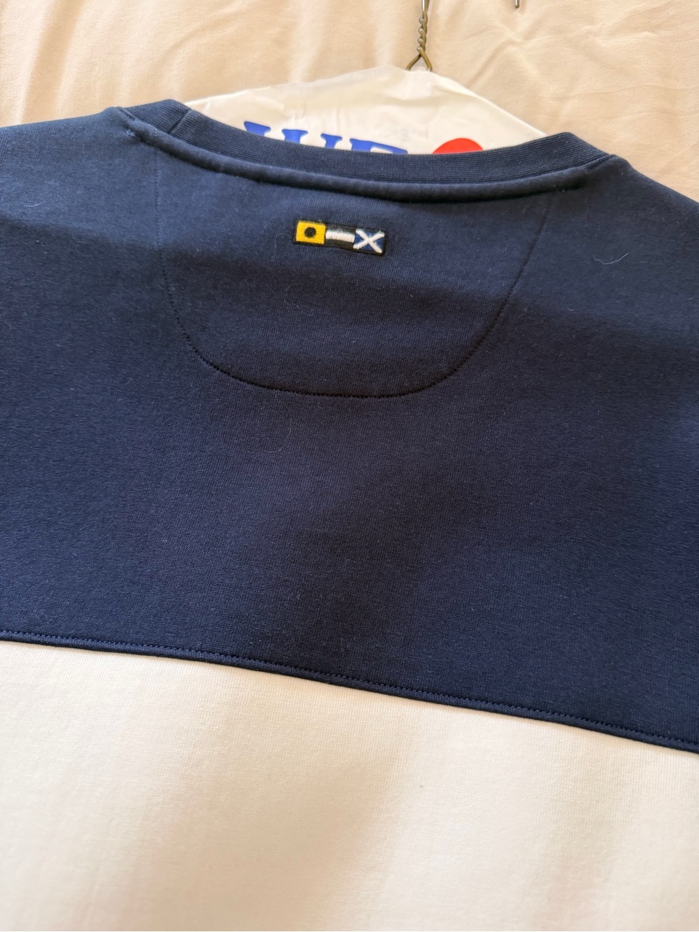 Lacoste Navy, White & Yellow Striped Crewneck Sweater - Picture 4 of 5